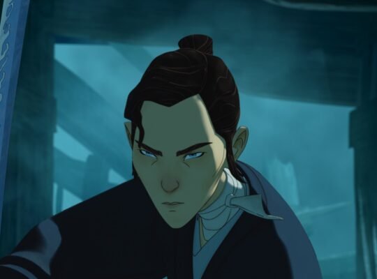 Mizu below decks with her meteorite-forged blade in Blue Eye Samurai season 2