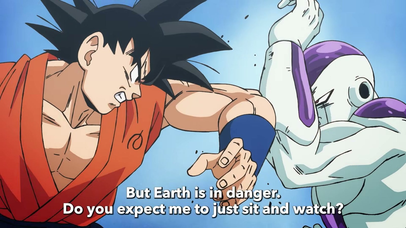 Goku and Frieza clashing fist to fist in the Dragon Ball Super Beerus trailer
